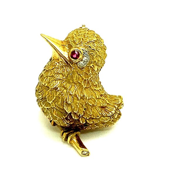 Cartier 18K Yellow Gold Ruby Diamond Bird Brooch Pin Vintage Rare Estate… - Picture 2 of 13